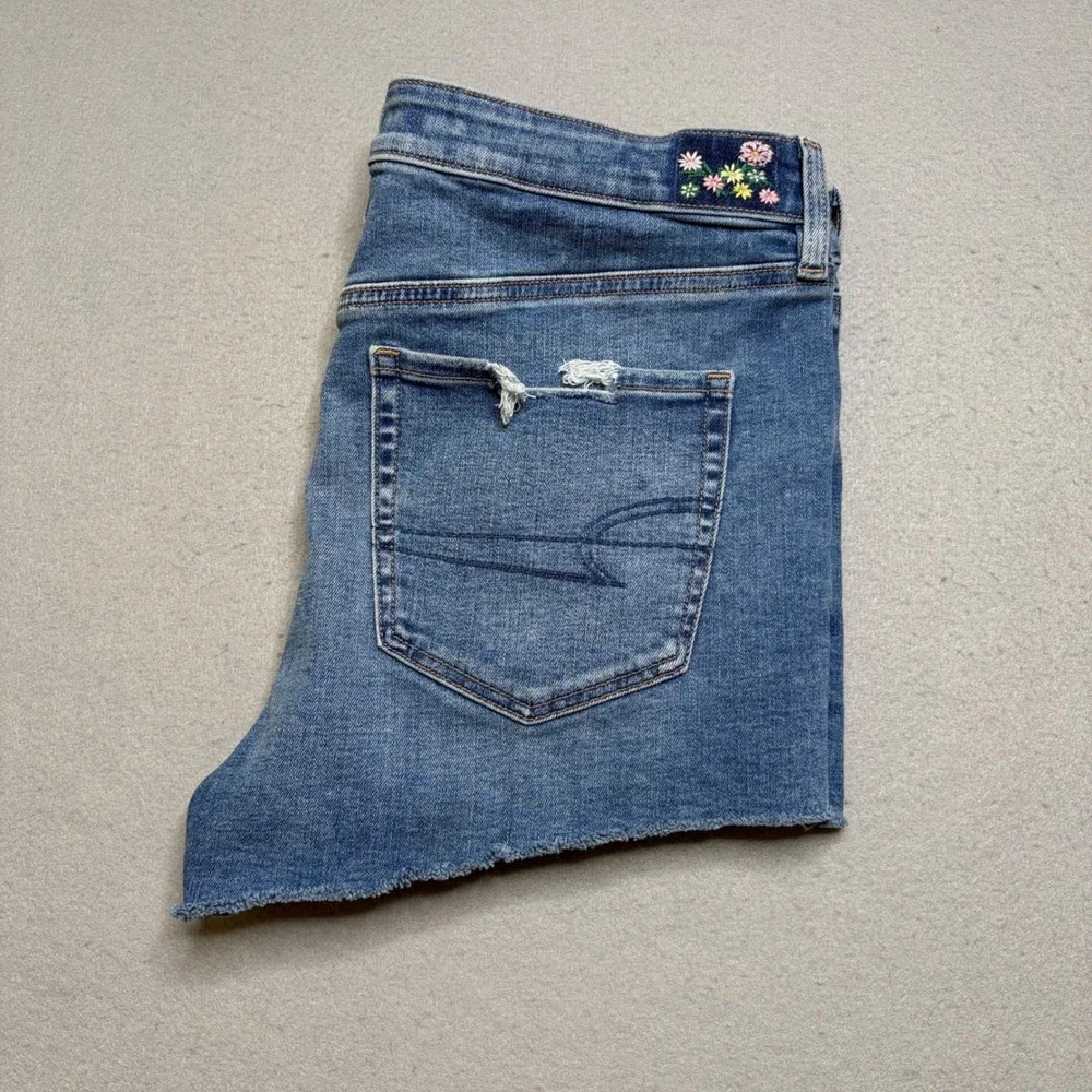 American Eagle Denim Shorts Womens 12 Blue Shortie Distressed Y2K Stretch Cutoff